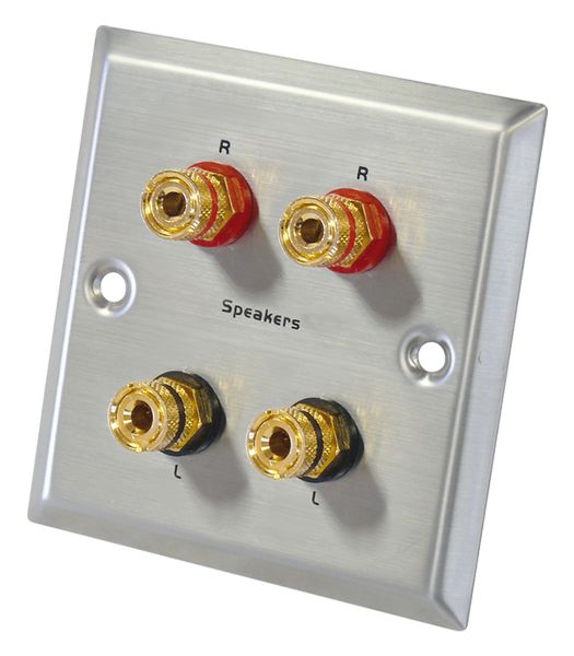 Dynavox Lautsprecher-Wand-Anschlußblende Ebelstahl silber / 4 x Bananen-Kupplung