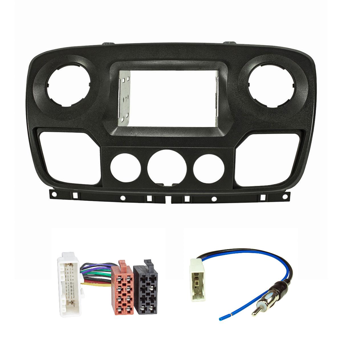 tomzz Audio Radioblende Set kompatibel mit Nissan Renault Opel NV400 Master Movano 2 DIN schwarz matt mit Adapterkabel für Radio Antenne