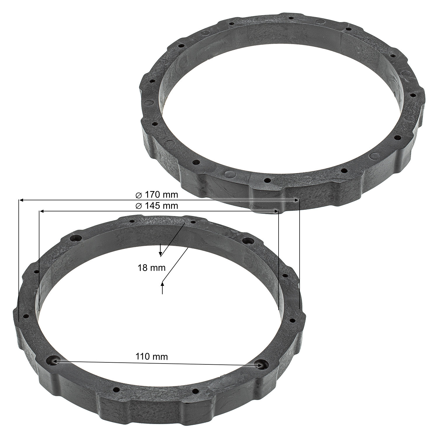 tomzz Audio Hart PVC Distanzringe Höhe 18mm für 165mm DIN Lautsprecher-/bilder/big/2800-028-2.jpg