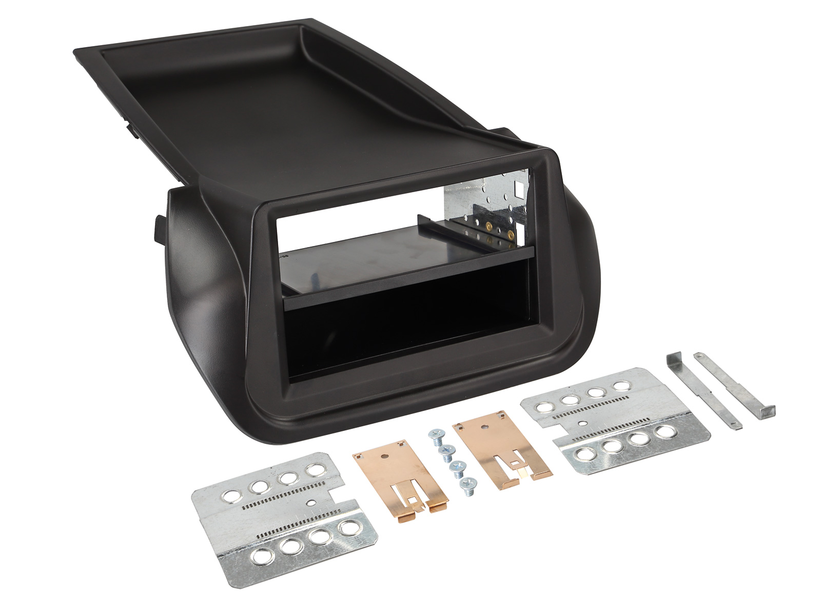 Radioblende kompatibel mit Fiat Peugeot Citroen Fiorino Qubo Nemo Bipper 2-DIN-Set mit Fach schwarz ab Bj. 02/2008