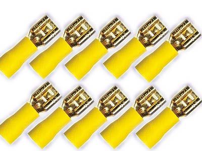 10x 6.3 mm Flachstecker 24k für Kabel 4 - 6mm² gelb 