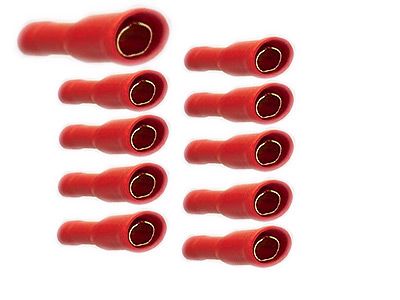 10x 4mm Rundsteckhülse 24k für Kabel 0.5 - 1.5mm² rot Farbe: rot 
