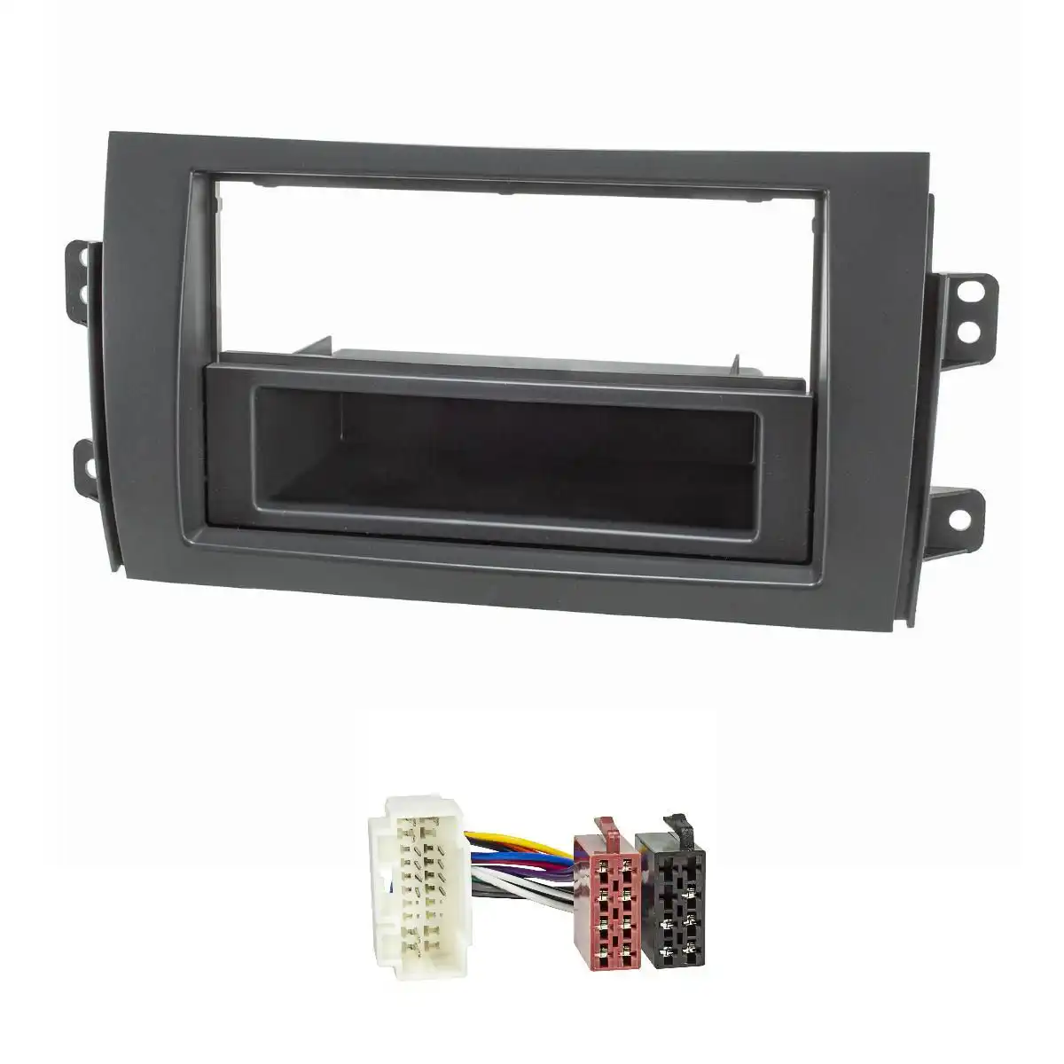 Radioblende Set kompatibel mit Suzuki SX4 Fiat Sedici schwarz mit Radioadapter ISO