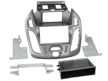 Radioblende kompatibel mit Ford Tourneo Connect Transit Connect (PJ2) 2-DIN mit Fach mit Display Phönix silber
