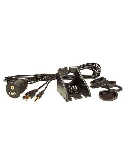 USB Klinke Einbaubuchse Steckdose 2.0m Kabel Verlängerung adaptiert auf USB / 4pol. Klinke (m)
