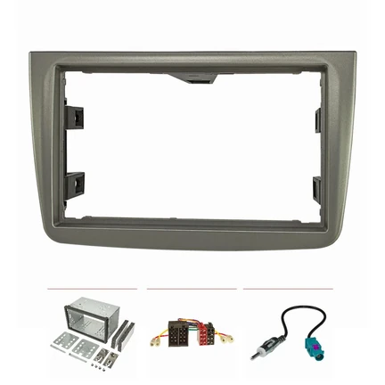 Doppel DIN Radioblende Set kompatibel mit Alfa Romeo Mito ZAR955 Bj.2008-2013 dunkelsilber glänzend mit Einbaukit Radioadapter ISO Fakra Antennenadapter DIN