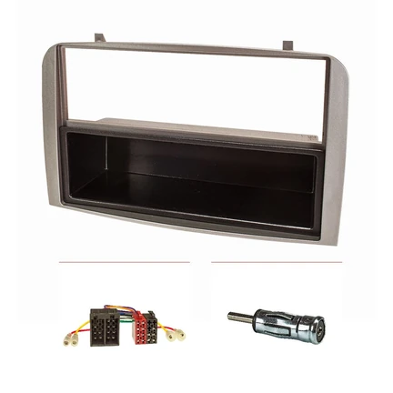Radioblende Set kompatibel mit Alfa Romeo 147 (937) GT (937) silber mit Radioadapter ISO Antennenadapter ISO DIN