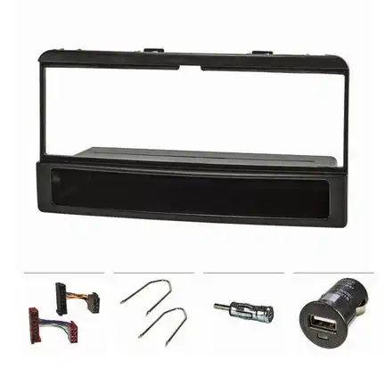 tomzz Audio Radioeinbauset kompatibel mit Ford Focus Fiesta Escort Cougar Puma Mondeo Mondeo Transit mit Ablagefach Radioadapter ISO Antennenadapter ISO DIN Entriegelungsbügel USB-Lader