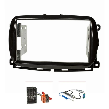 Doppel DIN Radioblende Set kompatibel mit Fiat 500 ab Bj.2015 Piano Lack schwarz mit Einbaukit Radioadapter ISO Fakra Antennenadapter Phantomeinspeisung DIN