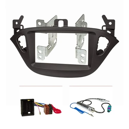 Doppel DIN Radioblende Set HQ-Optik kompatibel mit Opel Corsa E ab Bj.2015 Adam ab Bj.2013 schwarz mit Einbaukit Radioadapter ISO Fakra Antennenadapter DIN
