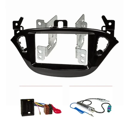Doppel DIN Radioblende Set HQ-Optik kompatibel mit Opel Corsa E ab Bj.2015 Adam ab Bj.2013 Piano Lack schwarz mit Einbaukit Radioadapter ISO Fakra Antennenadapter DIN