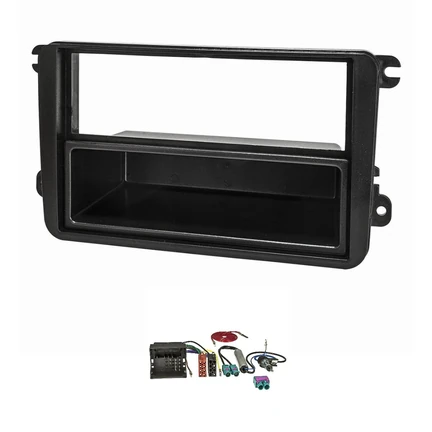 Radioblende Set kompatibel mit VW Seat Skoda Golf 5 V 6 VI Touran Passat 3C Caddy EOS Octavia mit Quadlockadapter ISO Doppel Fakra Antennenadapter Phantomeinspeisung ISO DIN