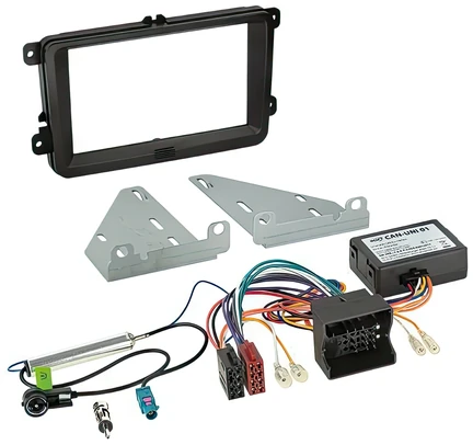 ACV Radioeinbauset kompatibel mit VW Amarok Beetle Caddy CC EOS Golf Jetta Passat Polo Scirocco Sharan Tiguan Touran T5 2-DIN schwarz