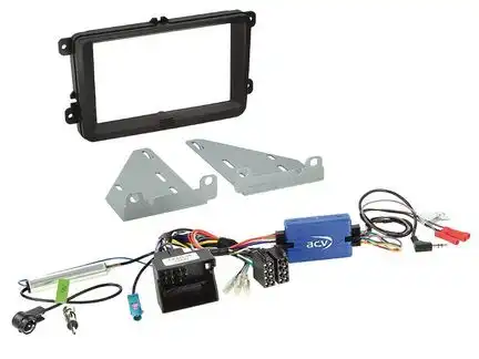 ACV Radioeinbauset kompatibel mit VW Amarok Beetle Caddy CC EOS Golf Jetta Passat Polo Scirocco Sharan Tiguan Touran T5 2-DIN schwarz