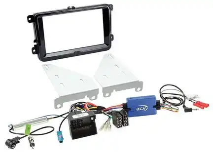 11111Radioeinbauset kompatibel mit VW Amarok Beetle Caddy CC EOS Golf Jetta Passat Polo Scirocco Sharan Tiguan Touran T5 2-DIN Piano Lack schwarz