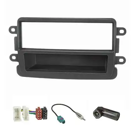 Radioblende Set kompatibel mit Dacia Renault Lodgy Dokker Duster Sandero Captur schwarz ab Bj.2012 mit Radioadapter ISO Fakra Antennenadapter DIN ISO