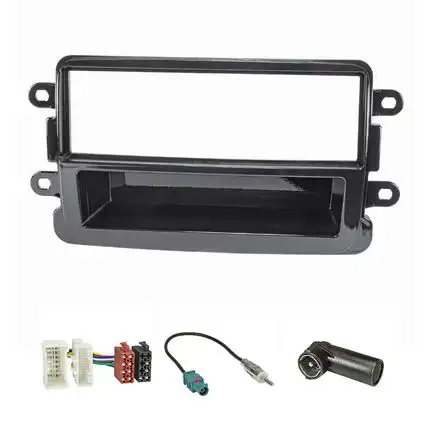 Radioblende Set kompatibel mit Dacia Renault Lodgy Dokker Duster Sandero Captur Piano Lack schwarz ab Bj.2012 mit Radioadapter ISO Fakra Antennenadapter DIN ISO