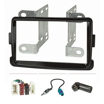 Doppel DIN Radioblende Set kompatibel mit Dacia Lodgy Dokker Duster Sandero Renault Captur Piano Lack schwarz mit Radioadapter ISO Fakra Antennenadapter DIN