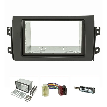 Doppel DIN Radioblende Set kompatibel mit Fiat Sedici schwarz mit Einbaukit Radioadapter ISO Antennenadapter ISO DIN