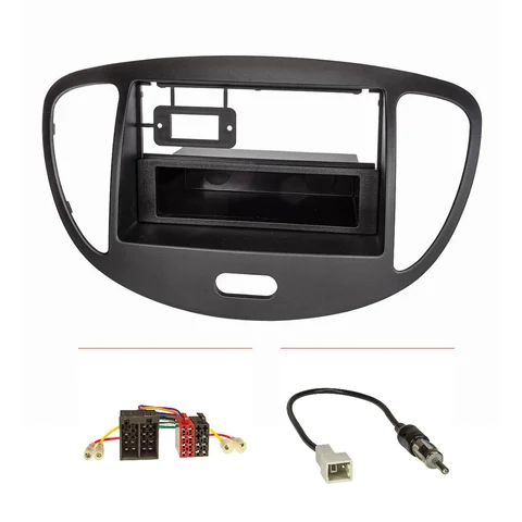 11111Doppel DIN 1DIN Radioblende Set kompatibel mit Hyundai i10 schwarz Bj.2008-2013 mit Radioadapter ISO GT5 Antennenadapter DIN