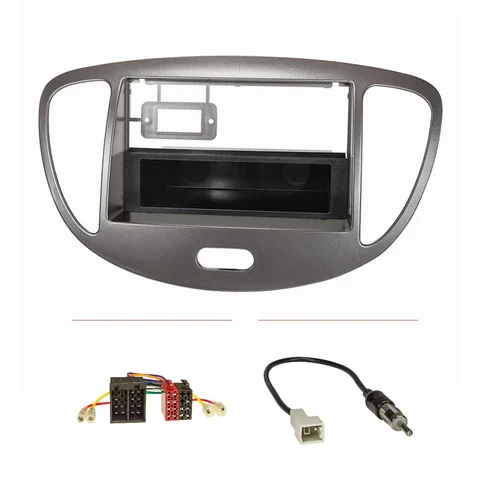11111Doppel DIN 1DIN Radioblende Set kompatibel mit Hyundai i10 dunkelsilber Bj.2008-2013 mit Radioadapter ISO GT5 Antennenadapter DIN