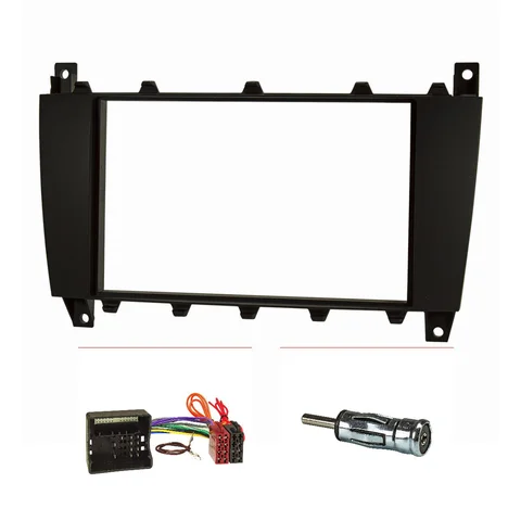 11111Doppel DIN Radioblende Set kompatibel mit Mercedes C-Klasse CLK Facelift CLC G-Klasse W203 S203 mit Quadlockadapter ISO Antennenadapter ISO DIN