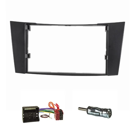 Doppel DIN Radioblende Set kompatibel mit Mercedes E-Klasse W211 schwarz mit Quadlockadapter ISO Antennenadpter ISO DIN