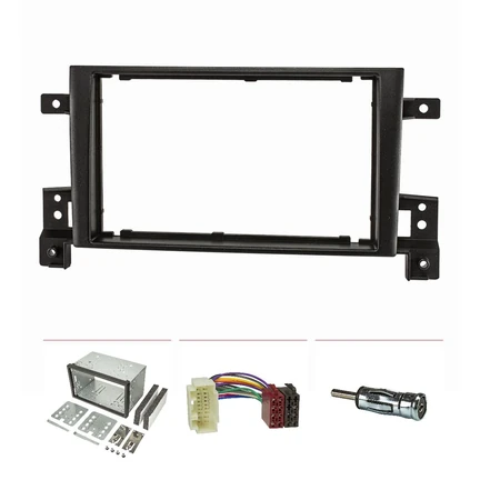Doppel DIN Radioblende Set kompatibel mit Suzuki Grand Vitara (Typ JT) 2. Generation ab Bj.2005 schwarz mit Einbaukit Radioadapter ISO Antennenadapter ISO DIN