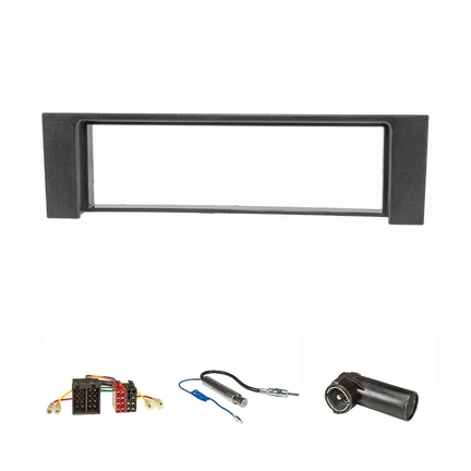 Radioblende Set kompatibel mit Audi A4 B6 8E 8H schwarz mit Radioadapter ISO Antennenadapter Phantomeinspeisung DIN ISO