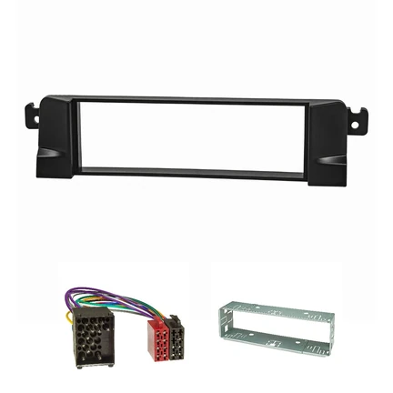 Radioblende Set HQ-Optik Profi-Version kompatibel mit BMW 3er E46 schwarz mit Radioadapter Rundpin ISO Einbauschacht