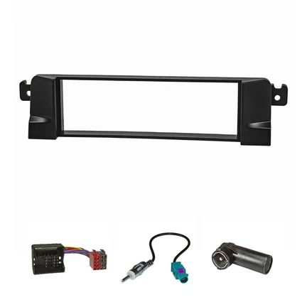 Radioblende Set HQ-Optik Profi-Version kompatibel mit BMW 3er E46 schwarz mit Quadlockadapter ISO Fakra Antennenadapter DIN ISO