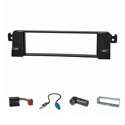 Radioblende Set HQ-Optik Profi-Version kompatibel mit BMW 3er E46 schwarz mit Quadlockadapter ISO Fakra Antennenadapter DIN ISO Einbauschacht