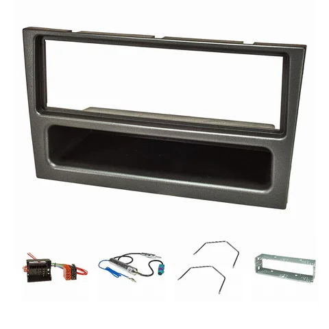 11111Radioblende Set kompatibel mit Opel Agila Corsa C Combo Omega B Vectra C Vivaro Meriva charcoal metallic mit Quadlock ISO Fakra Antennenadapter DIN Entr.bügel Einbauschacht
