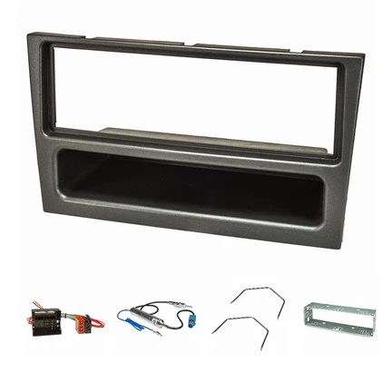 Radioblende Set kompatibel mit Opel Agila Corsa C Combo Omega B Vectra C Vivaro Meriva charcoal metallic mit Quadlock ISO Fakra Antennenadapter DIN Entr.bügel Einbauschacht