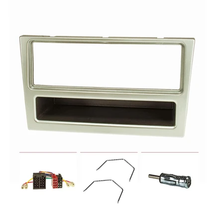 Radioblende Set kompatibel mit Opel Corsa C Combo Omega B Vectra C Meriva matt-chrom mit Radioadapter ISO Antennenadapter ISO DIN Entriegelungsbügel