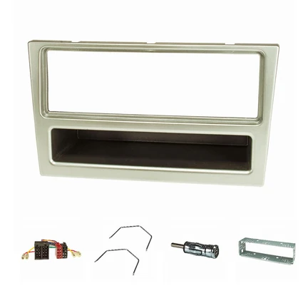 Radioblende Set kompatibel mit Opel Corsa C Combo Omega B Vectra C Meriva matt-chrom mit Radioadapter ISO Antennenadapter ISO DIN Entriegelungsbügel Einbauschacht