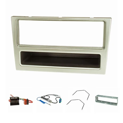 Radioblende Set kompatibel mit Opel Corsa C Combo Omega B Vectra C Meriva matt-chrom mit Quadlockadapter ISO Fakra Antennenadapter Phantom DIN Entriegelungsbügel Einbauschacht