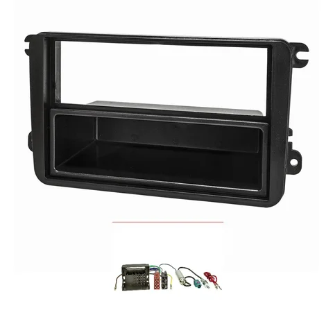 11111Radioblende Set kompatibel mit VW Skoda Golf Touran Passat Caddy EOS Octavia mit Quadlockadapter ISO Fakra Antennenadapter Phantomeinspeisung DIN
