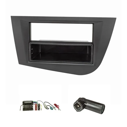 Radioblende Set kompatibel mit Seat Leon 2 (1P) Bj.2005-2012 schwarz mit Quadlockadapter ISO Fakra Antennenadapter Phantomeinspeisung DIN ISO