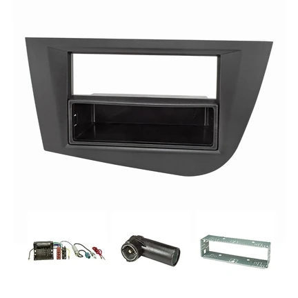 Radioblende Set kompatibel mit Seat Leon 2 (1P) Bj.2005-2012 schwarz mit Quadlockadapter ISO Fakra Antennenadapter Phantomeinspeisung DIN ISO Einbauschacht