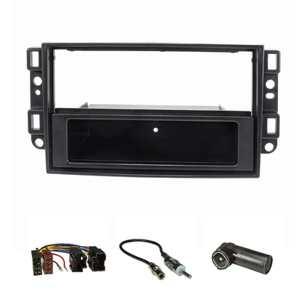 Radioblende Set kompatibel mit Chevrolet Aveo Epica Captiva Bj.2006-2011 schwarz mit Radioadapter ISO Antennenadapter DIN ISO