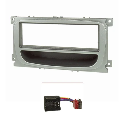 Radioblende Set kompatibel mit Ford Focus 2 Mondeo S-Max C-Max Galaxy Kuga silber mit Ablagefach Quadlockadapter ISO