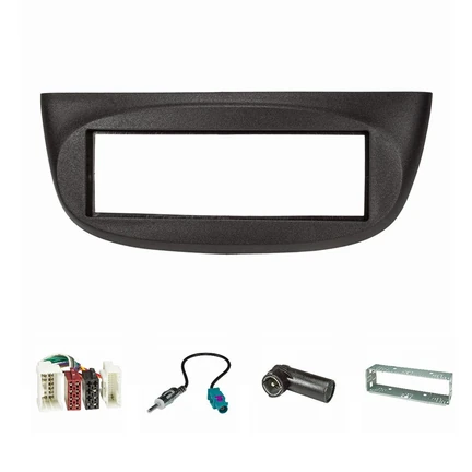 Radioblende Set kompatibel mit Renault Twingo II ab Bj.2012 schwarz mit Radioadapter ISO Fakra Antennenadapter ISO DIN Einbauschacht
