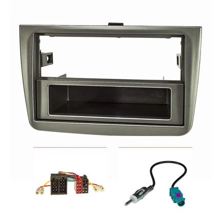 Radioblende Set kompatibel mit Alfa Romeo Mito (ZAR 955) Bj.2008-2013 dunkelsilber glänzend mit Radioadapter ISO Fakra Antennenadapter DIN