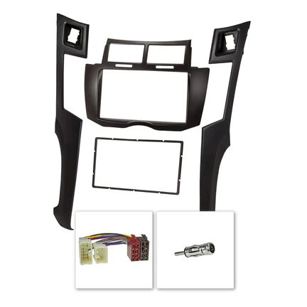 Doppel DIN Radioblende Set kompatibel mit Toyota Yaris XP9 Bj.2007-2011 schwarz mit Radioadapter ISO Antennenadaper ISO DIN