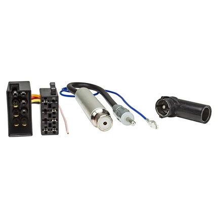 Radio Adapter Kabel ISO auf ISO kompatibel mit Audi Seat Skoda VW Strom Klemme 15+30 gedreht + Antennenadapter mit Phantomeinspeisung auf DIN