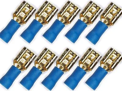 10x 6.3 mm Flachstecker 24k für Kabel 1.5 - 2.5 mm² blau 