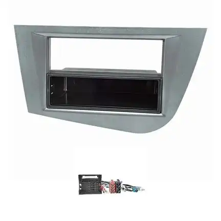 Radioblende Set kompatibel mit Seat Leon 2 (1P) Bj.2005-2012 graumetallic mit Quadlockadapter ISO Fakra Antennenadapter Phantomeinspeisung DIN